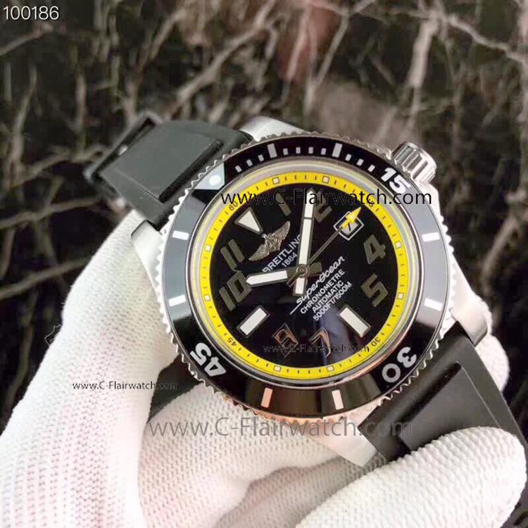 Fake Breitling Superocean ABYSS Watch Black Bezel Yellow Inner